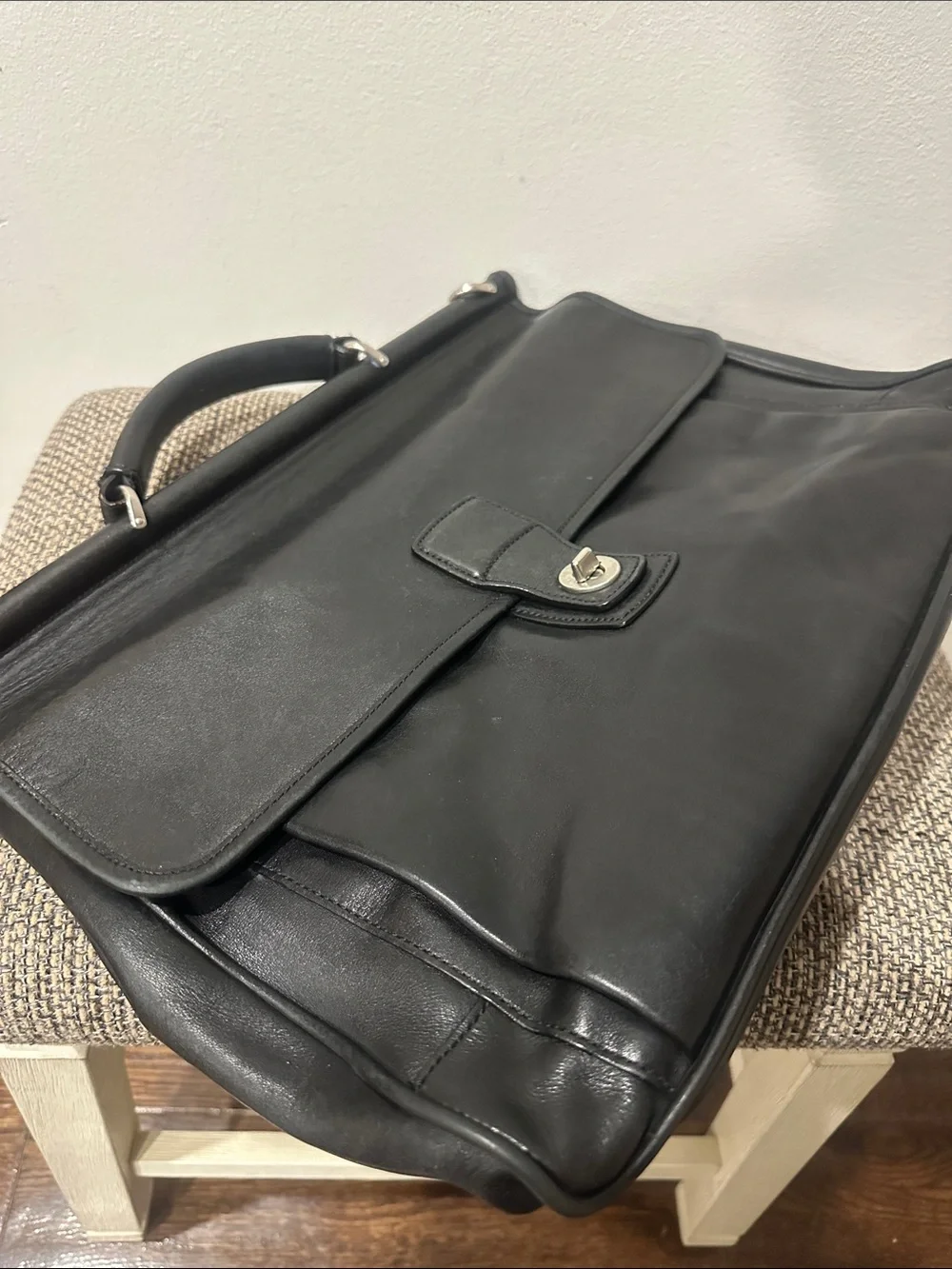 Vintage COACH Black Glove Tanned Leather Transatlantic Messenger Briefcase 6456